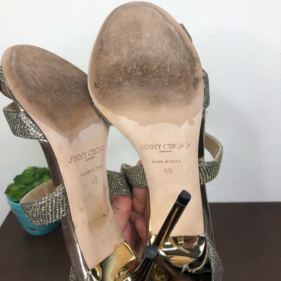 Jimmy Choo Lottie Lag Light Bronze Strappy Glitter Heels Women's Size EU40/US 10 - Picture 11 of 15